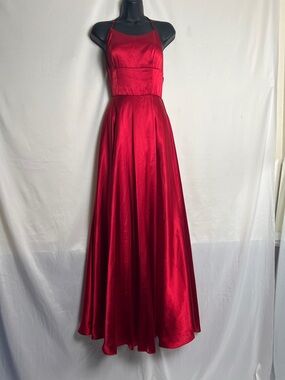 Red Satin Halter Evening Dress